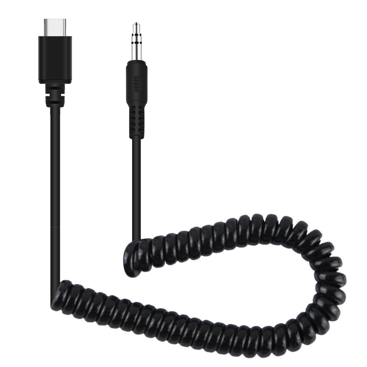 PULUZ 3.5mm TRRS Male to Type-C / USB-C Male Live Microphone Audio Adapter Spring Coiled Cable for Samsung, Huawei and Smartphones, Cable Stretching to 100cm