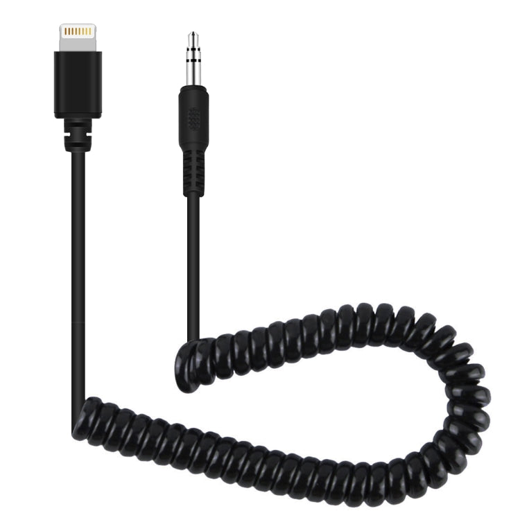 PULUZ 3.5mm TRRS Male to 8 Pin Male Live Microphone Audio Adapter Spring Coiled Cable for iPhone, Cable Stretching to 100cm
