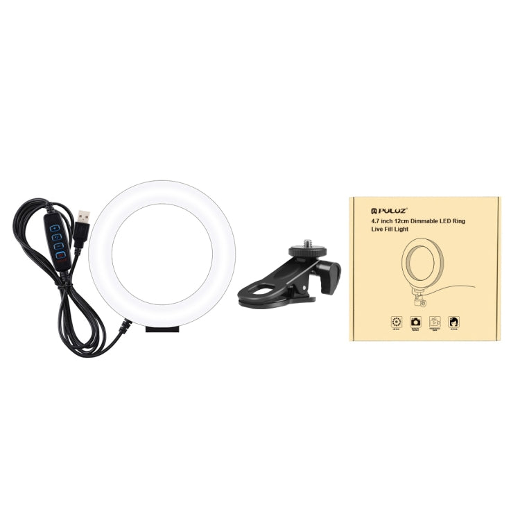 PULUZ 4.7 inch 12cm Ring Selfie Light 3 Modes USB Dimmable Dual Color Temperature LED Curved Vlogging Photography Video Lights with Monitor Clip Holder