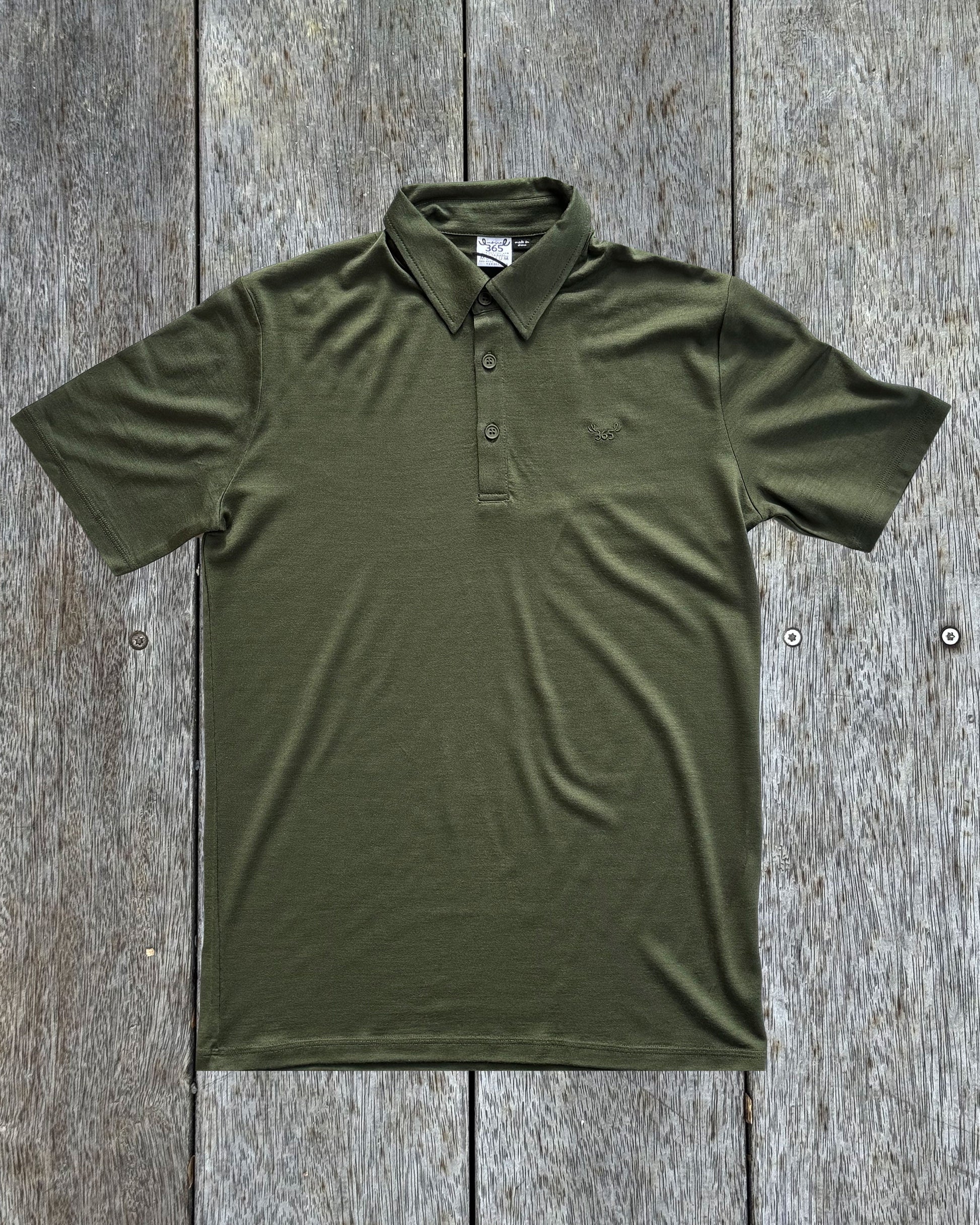 Men's Polo - 100% Merino Wool, Khaki Green Merino 365 NZ