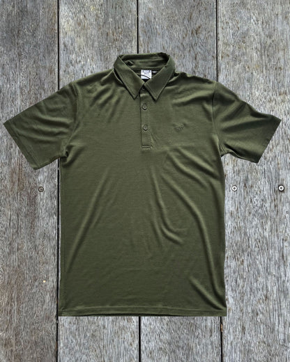 Men's Polo - 100% Merino Wool, Khaki Green Merino 365 NZ