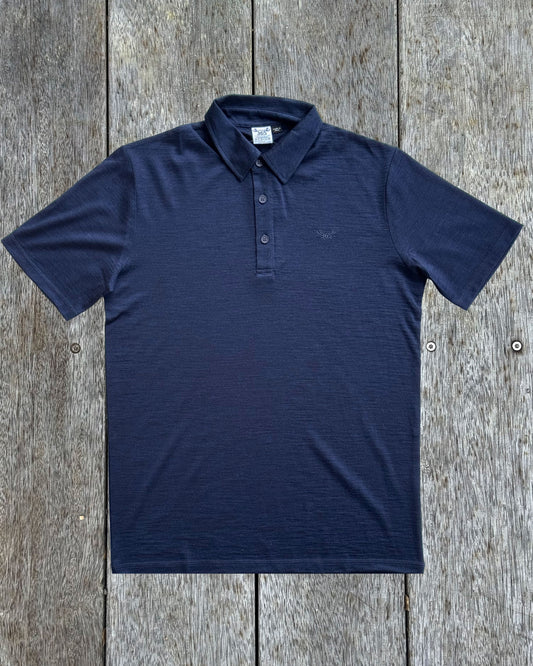 Men's Polo - 100% Merino Wool, Midnight Marle Merino 365 NZ