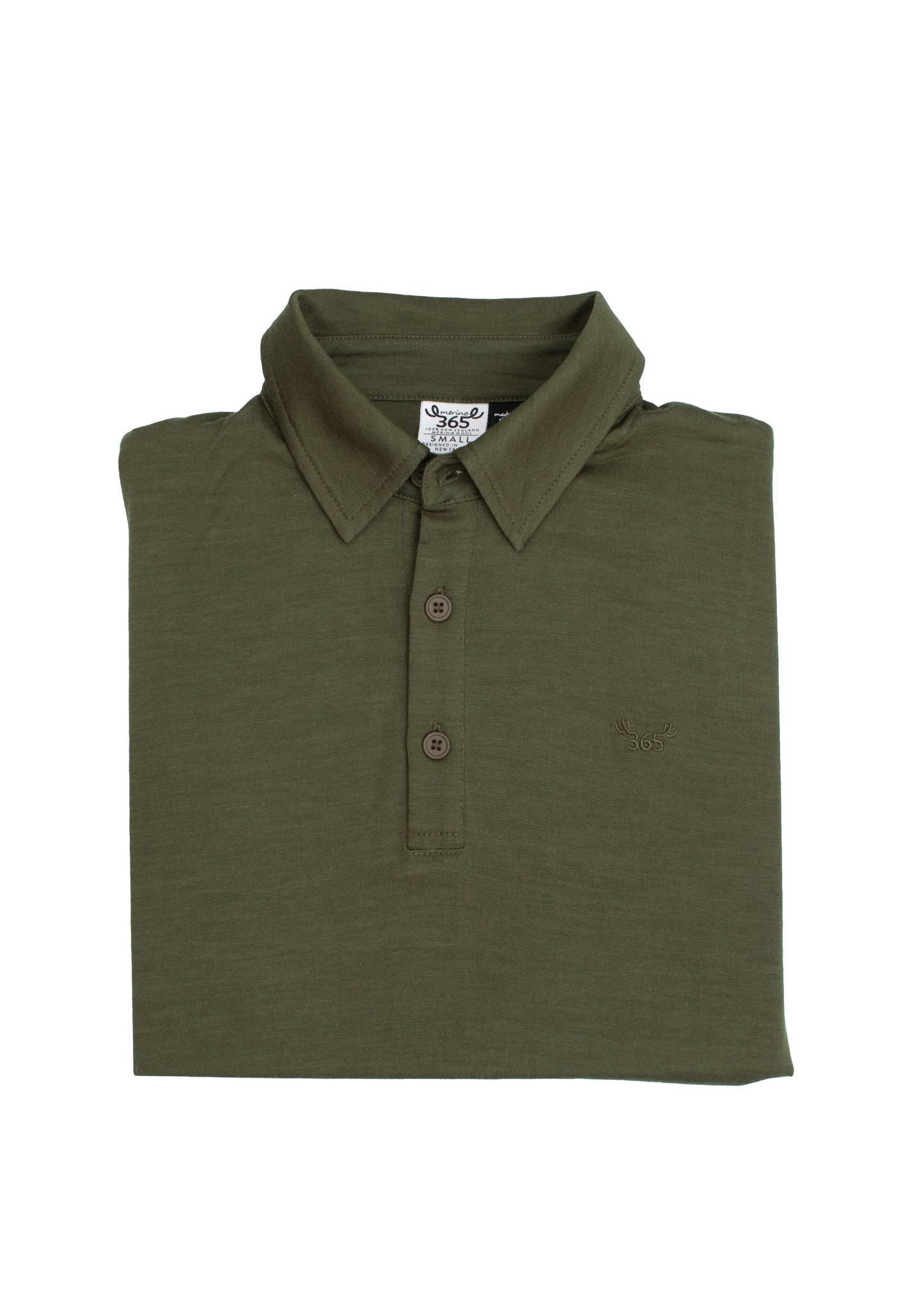 Men's Polo - 100% Merino Wool, Khaki Green Merino 365 NZ