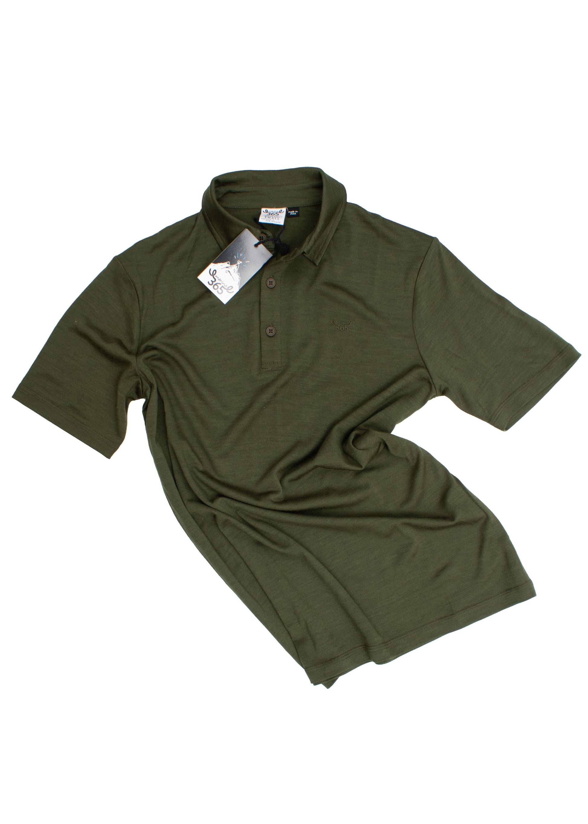 Men's Polo - 100% Merino Wool, Khaki Green Merino 365 NZ