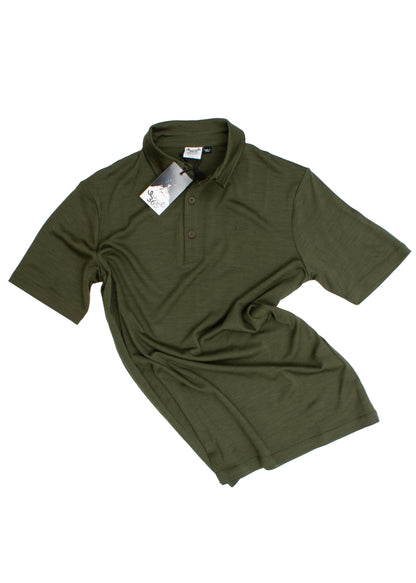Men's Polo - 100% Merino Wool, Khaki Green Merino 365 NZ