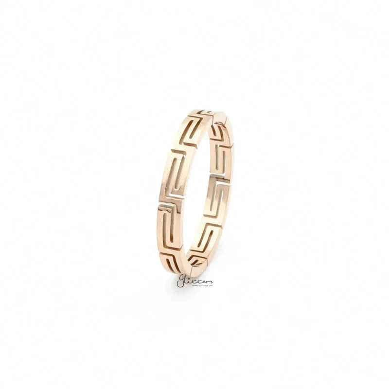 Stainless Steel Greek Key Ring - Rose Gold