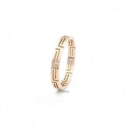 Stainless Steel Greek Key Ring - Rose Gold