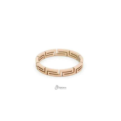 Stainless Steel Greek Key Ring - Rose Gold