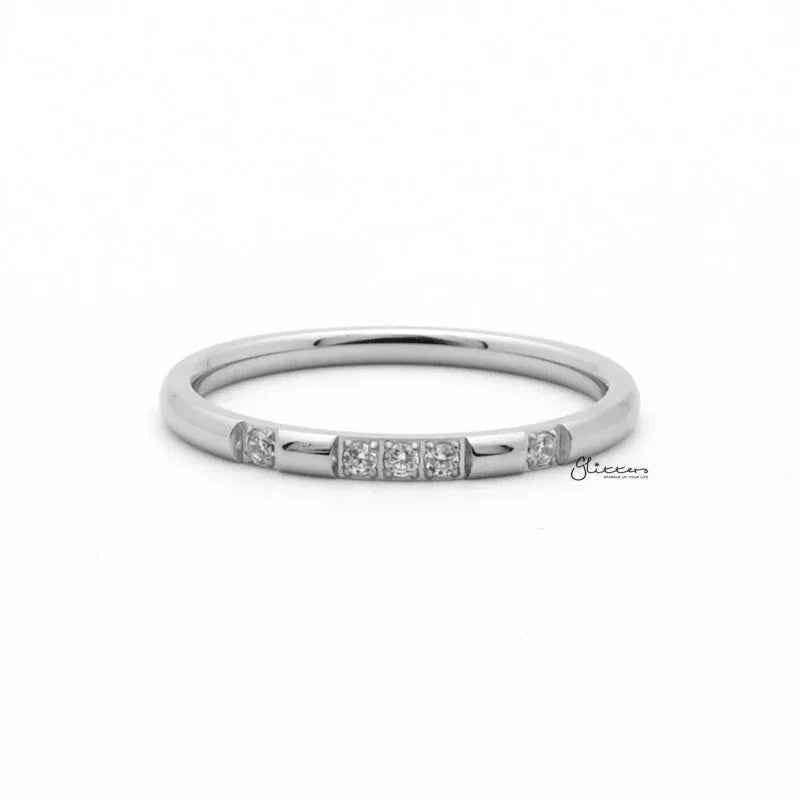 Stainless Steel 5 CZ Inlay Band Ring - Silver