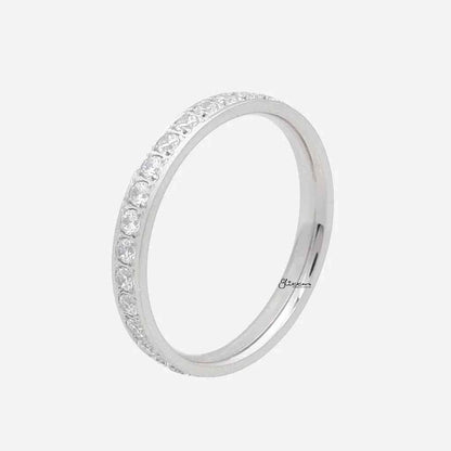 CZ Fully Inlay Stainless Steel Band Ring - Silver