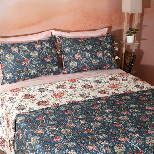 PERCALE REVERSIBLE QUILT SET - CHINTZ Whites of London NZ