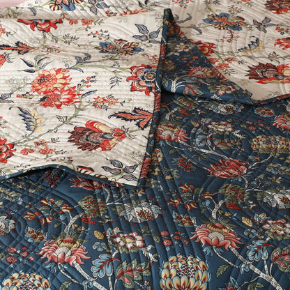 PERCALE REVERSIBLE QUILT SET - CHINTZ Whites of London NZ