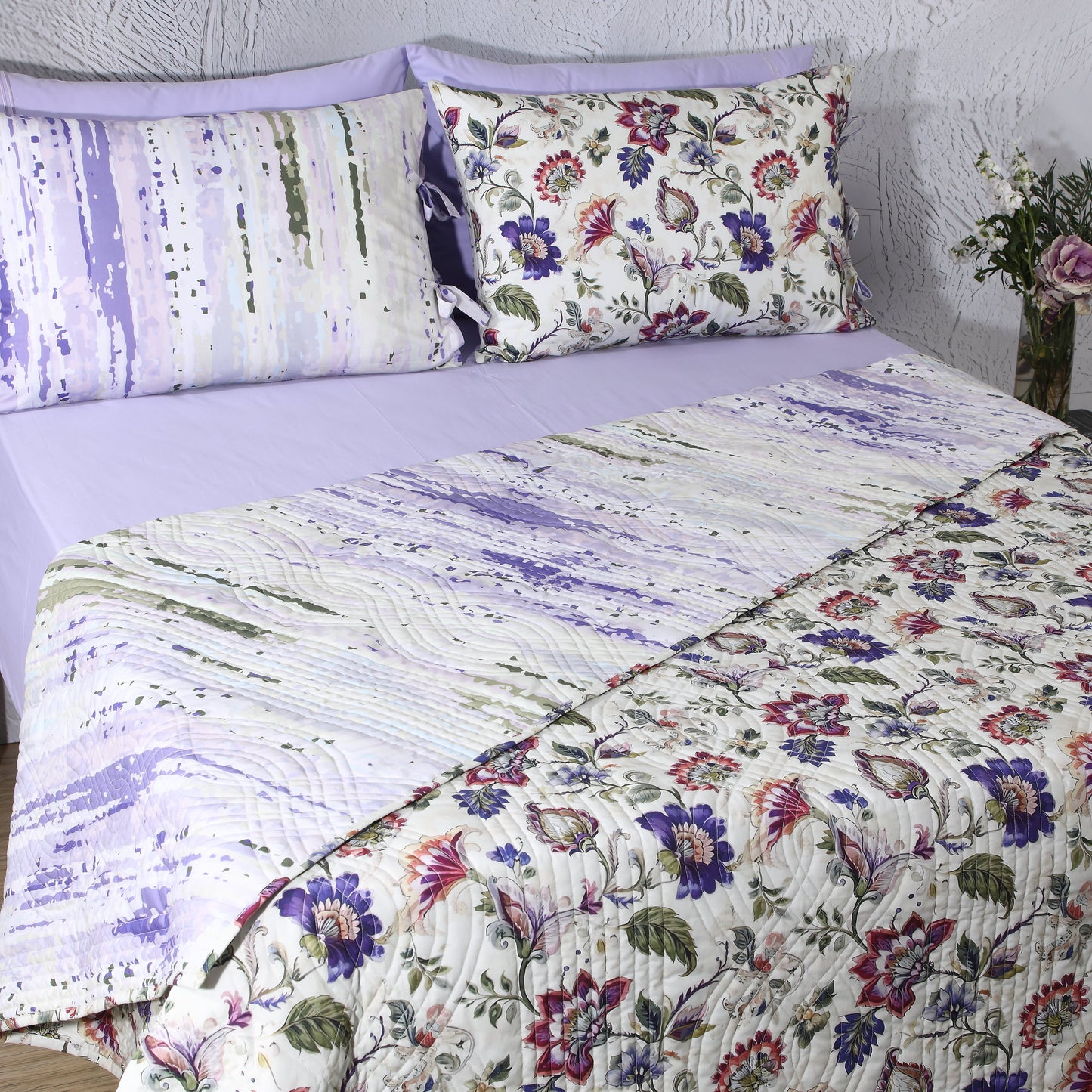 PERCALE REVERSIBLE QUILT SET - LAVENDER FIELDS Whites of London NZ