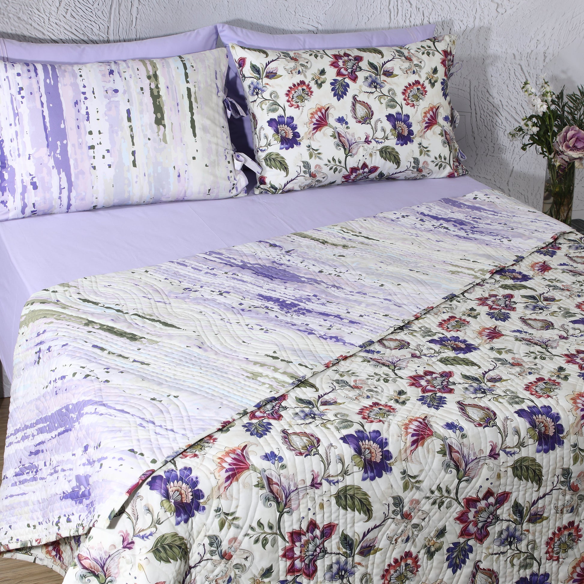 PERCALE REVERSIBLE QUILT SET - LAVENDER FIELDS Whites of London NZ