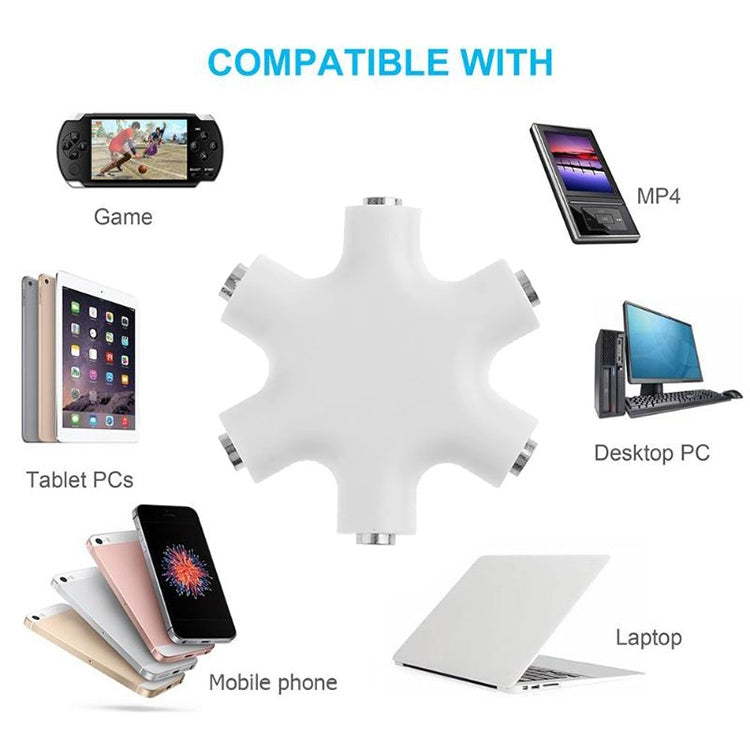 6 Ports Audio Splitter Headphone Connector, Compatible with Phones, Tablets, Headphones, MP3 Player, Car/Home Stereo & More,