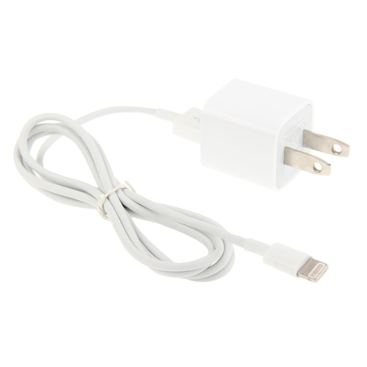 2 in 1 5V 1A US Plug Travel Charger Adapter with 1m 8-pin Cable For iPhone