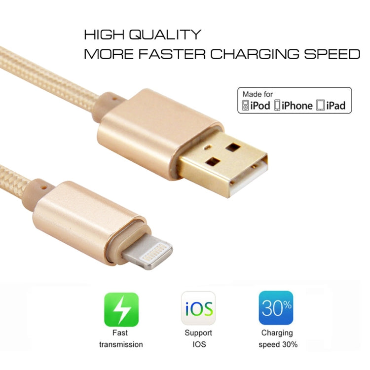 1m Woven Style Metal Head 8 Pin to USB Data Sync Charging Cable for iPhone, iPad