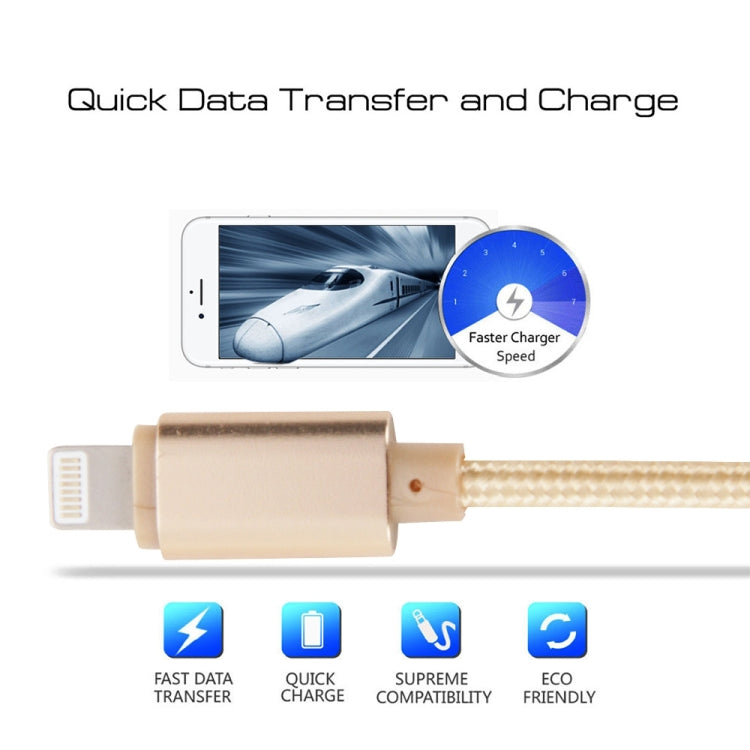 1m Woven Style Metal Head 8 Pin to USB Data Sync Charging Cable for iPhone, iPad
