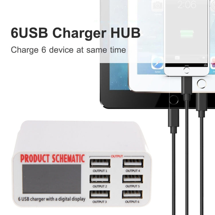WLX-899 30W USB Charger 5V 6A Output 3.5A Max High Speed 6-Ports USB Charger with Digital Display & 1.5m Cable