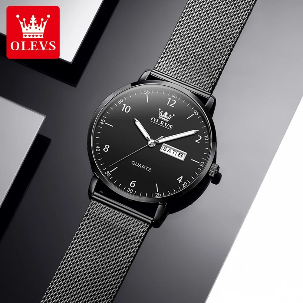 OLEVS 2996 Fashion Men Quartz Watch - Original Waterproof Luminous Stylish Minimalist Mesh Belt Elegance