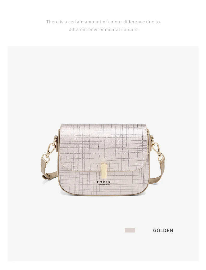 FOXER Female Shoulder Bag Split Leather Crossbody Bag Fashion Luxury Design Saddle Bag Commute Daily Use Gift for Lover