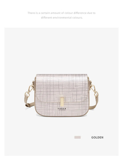 FOXER Female Shoulder Bag Split Leather Crossbody Bag Fashion Luxury Design Saddle Bag Commute Daily Use Gift for Lover