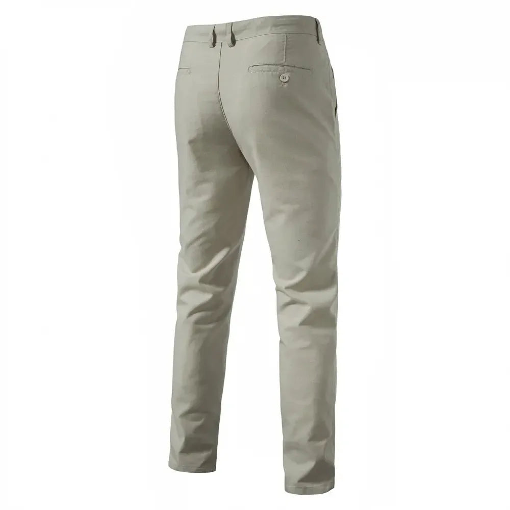 AIOPESON Men's Solid Colour Linen Long Pants - ShopHub