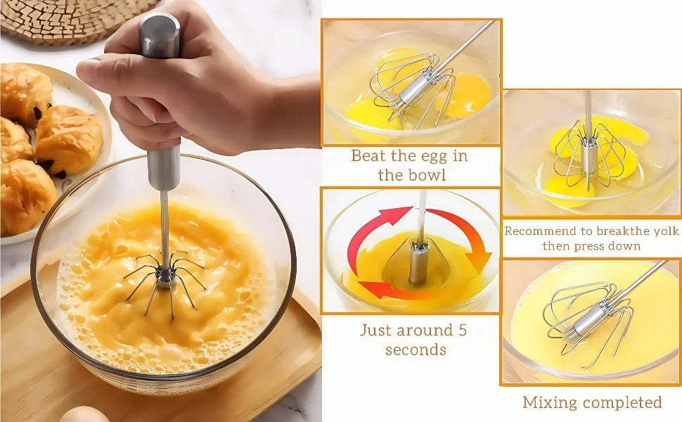 Stainless Steel Egg Beater - 10 Inch Hand Rotary Whisk with 22mm Grip & 7cm Whisk Head for Cooking and Baking