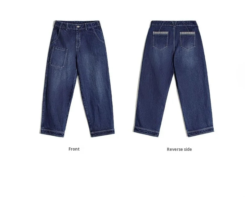 Maden 15oz Slub Cotton Denim Jeans Vintage Men's Washed Blue Straight Tapered Trousers Pants with Pockets for Men Autumn Winter