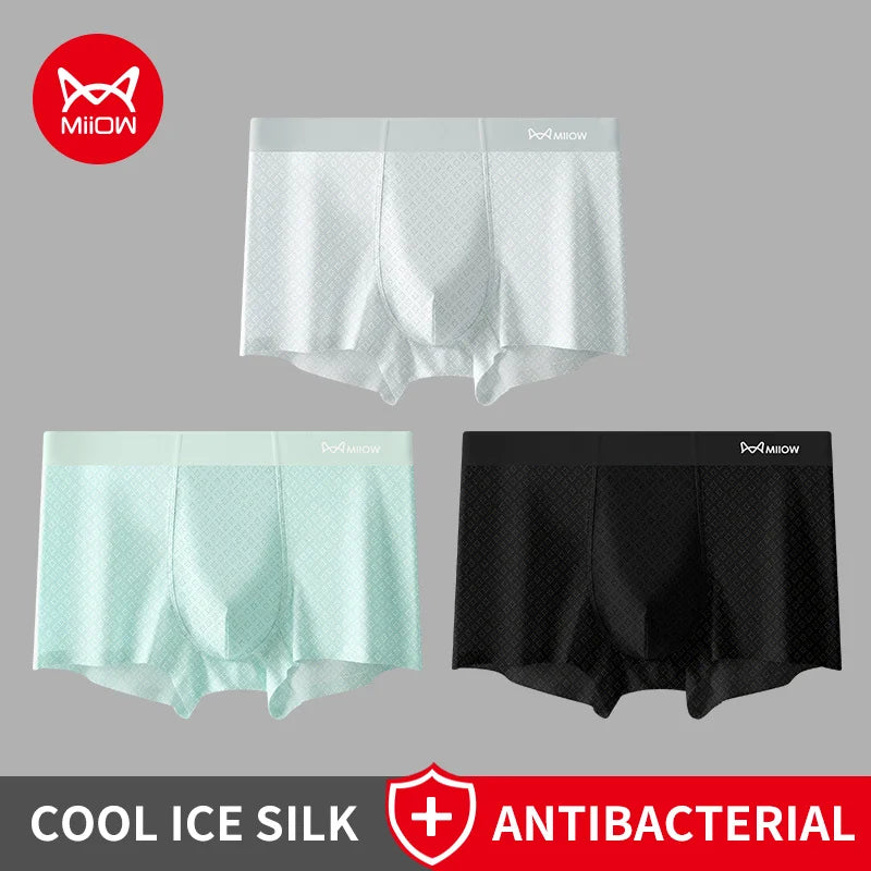 MiiOW Men's Antibacterial Boxers - 3Pcs Ice Silk Breathable Mesh Underwear
