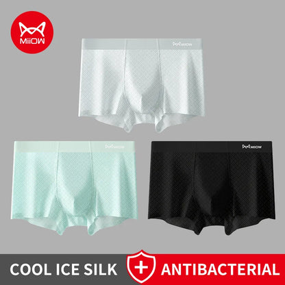 MiiOW Men's Antibacterial Boxers - 3Pcs Ice Silk Breathable Mesh Underwear