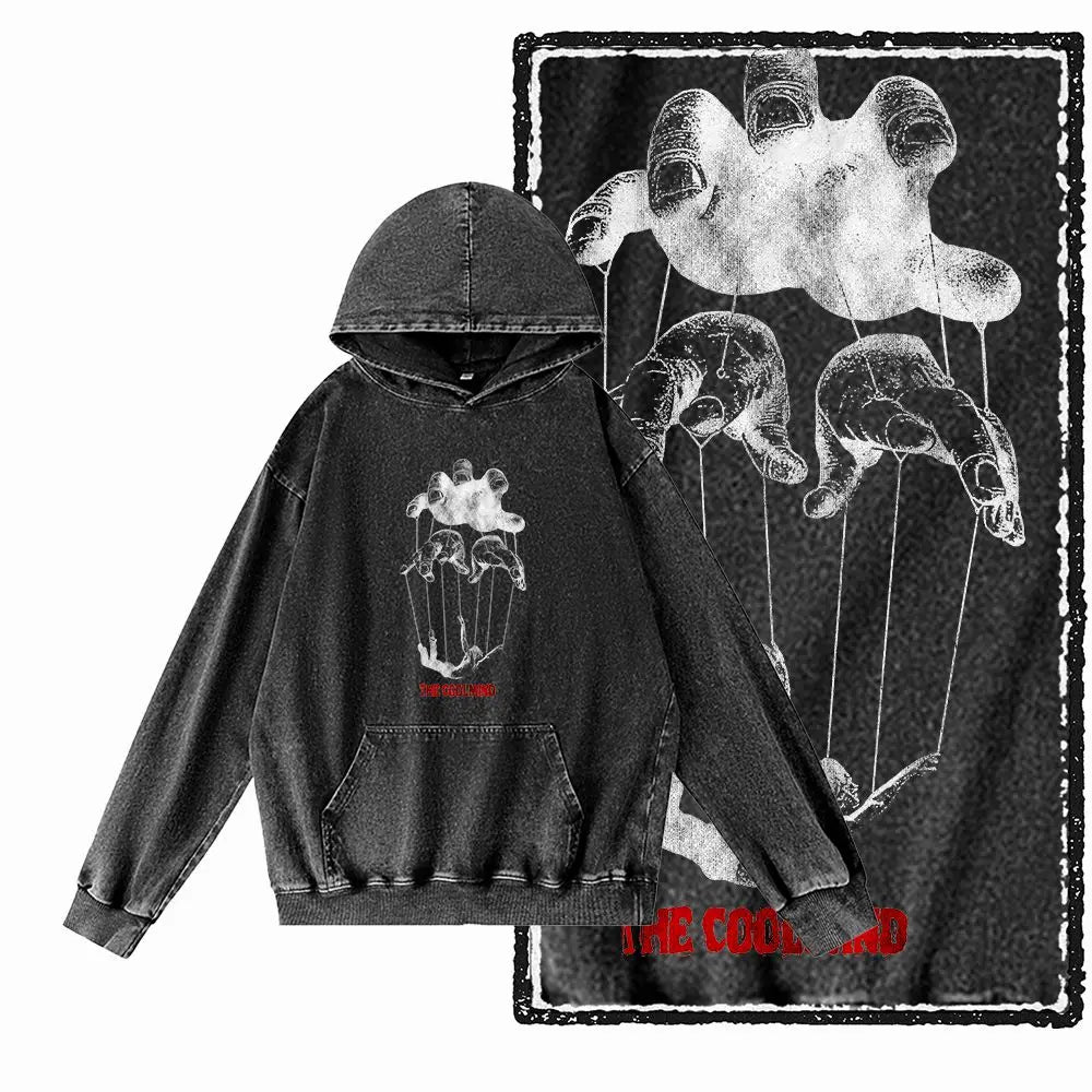 G12 Acid-Washed Black Streetwear Graphic Hoodie