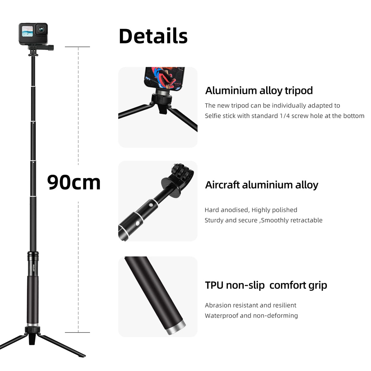 TELESIN 0.9M Aluminum Alloy Selfie Stick – Extend Your Perspective