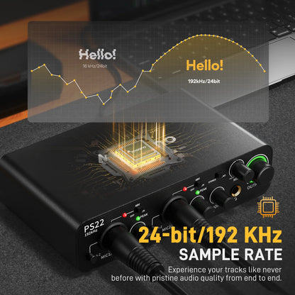 MAONO PS22 USB Audio Interface for PC 60dB Pro-Preamp 24bit 192kHz Dual USB Interface for Home Recording Podcast Streaming