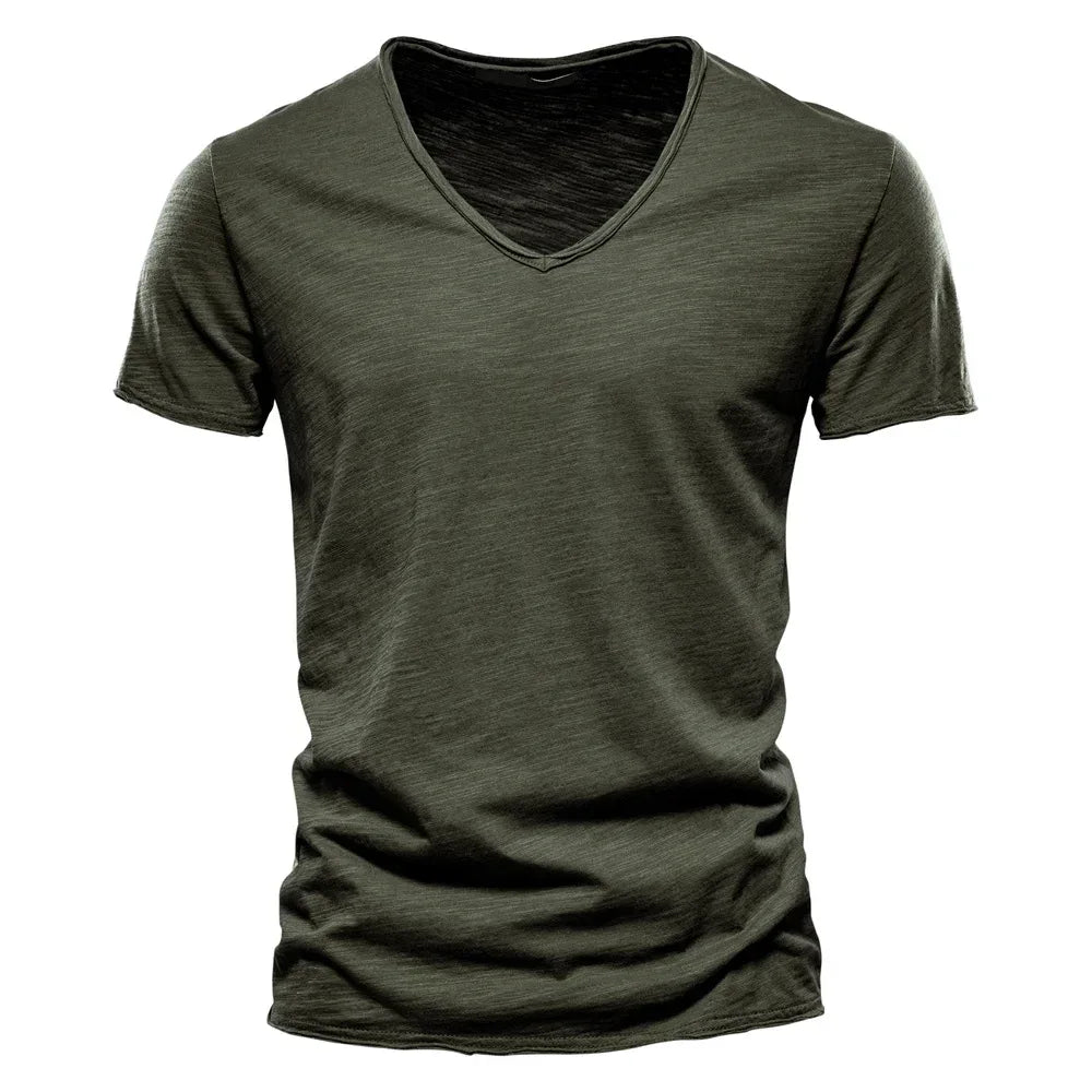 AIOPESON 100% Cotton Men's V-Neck T-Shirts - ShopHub