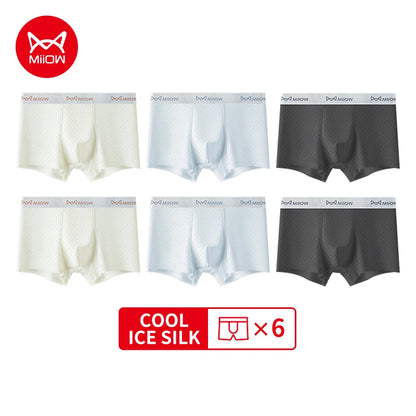 MiiOW 6Pcs Men's Summer Ice Silk Boxers - Antibacterial Breathable Mesh Underwear