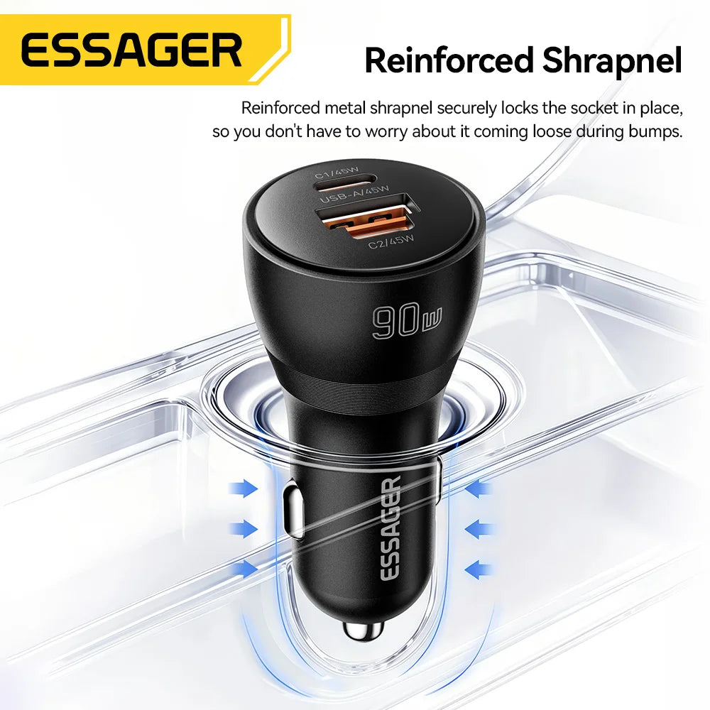 Essager 90W Dual-Port USB Type-C Car Charger with 45W PD Fast Charging