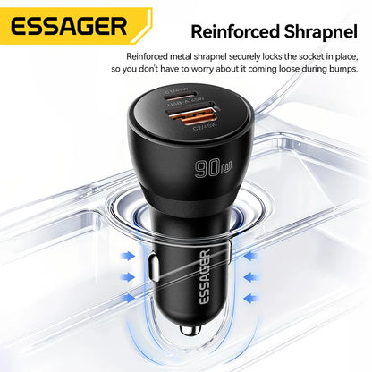 Essager 90W Dual-Port USB Type-C Car Charger with 45W PD Fast Charging