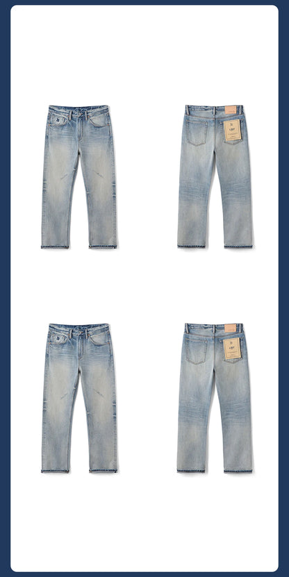 SIMWOOD High Standard 2026 Autumn New Loose Straight 14.3oz Selvedge Denim Jeans Men's Retro Washed Ripped Pants Vintage Trouser