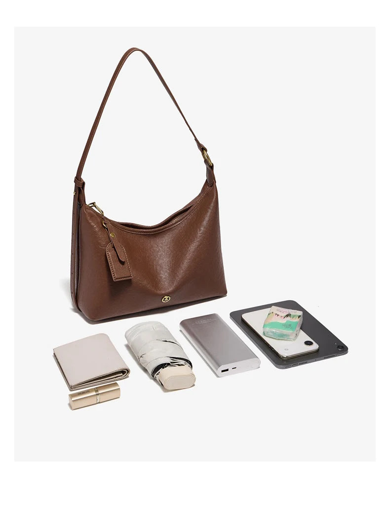 FOXER Genuine Leather Hobo Bag Lady Vintage Commuter Shoulder Bag Large Capacity Soft Leather Women Underarm Bag For Daily