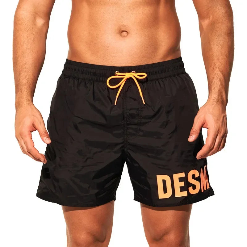 DESMIIT S88 Letter-Print Swim Shorts with Drawstring
