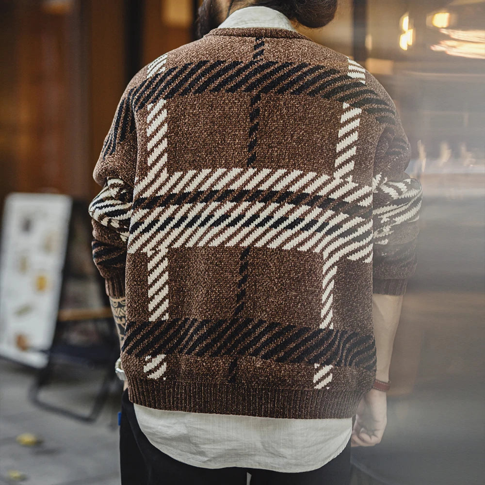 MADEN Retro Cable-Knit Chenille Sweater