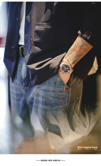 Maden Light Blue Splash-ink Graffiti Jeans