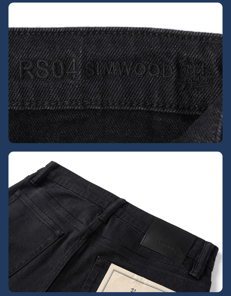 SIMWOOD 2026 Autumn 14oz Fabric Jeans Men Washed Vintage Black Denim Pants Retro Casual Trousers Male Clothing