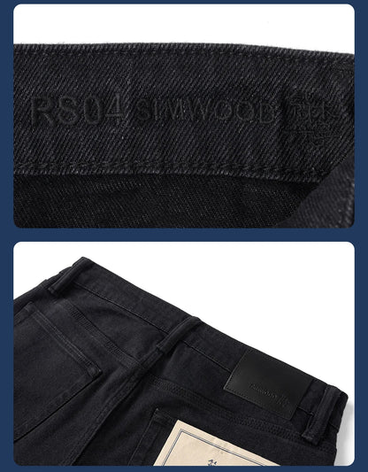 SIMWOOD 2026 Autumn 14oz Fabric Jeans Men Washed Vintage Black Denim Pants Retro Casual Trousers Male Clothing