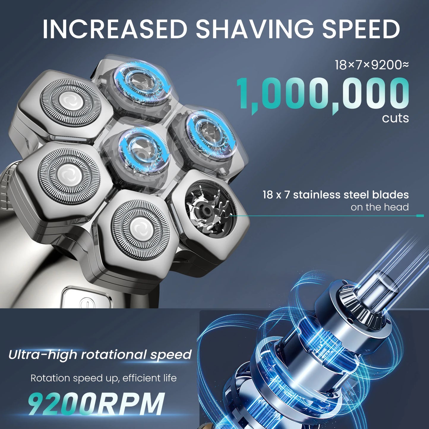 KENSEN 5-in-1 Electric Head Shaver with magnetic 7D floating blades, designed for efficient head and hair grooming.