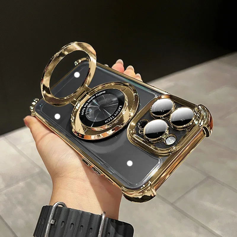 QIXTWO Luxury Plating Holder Magnetic Wireless Charging Case - ShopHub