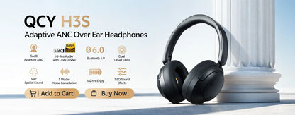 QCY Wireless Bluetooth Headphones 6.0 BH25H3SA - 3D Spatial Audio, Foldable Over Ear Headset with 56dB Adaptive ANC and 53mm Driver - ShopHub
