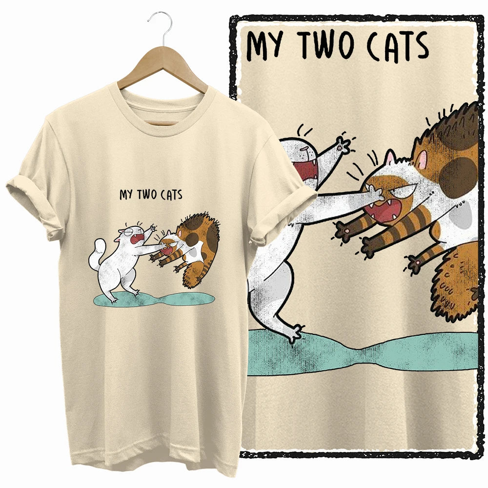 COOLMIND 100% Cotton Beige Cat Print Exclusive Graphic Women T Shirt Big Size Loose Cotton Cat Lover Women T Shirt Lovely Cat Te