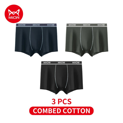 MiiOW Combed Cotton Men's Boxers - 40S Antibacterial Breathable Underwear 7A Soft Boxershorts